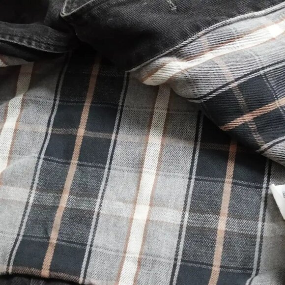 Vintage Guess Jeans Jacket Women's Medium Black Denim Plaid Lined Button Up - Picture 8 of 9